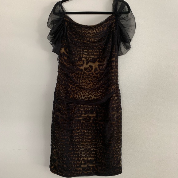 Tadashi Shoji Leopard Sheer Off the Shoulder Dress - Picture 2 of 6